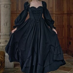 Black Ruffled Long Sleeve Maxi Dress